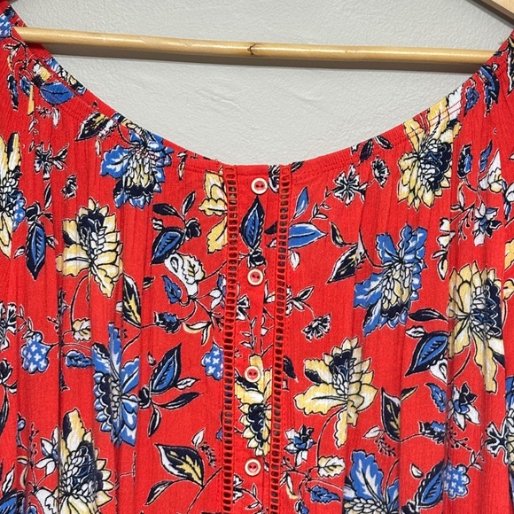 Democracy Boho Floral Blouse Womens Plus 1X Red Crochet Bell Sleeve Top Festival - Picture 2 of 10